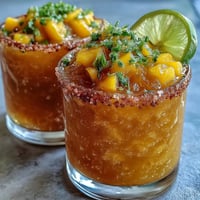Frozen Mango Margarita Mocktail served in salt-rimmed glasses with lime wedges and mango slices, frosty and vibrant.