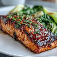 Perfectly broiled Miso Glazed Salmon with sesame bok choy, glistening and flavorful.